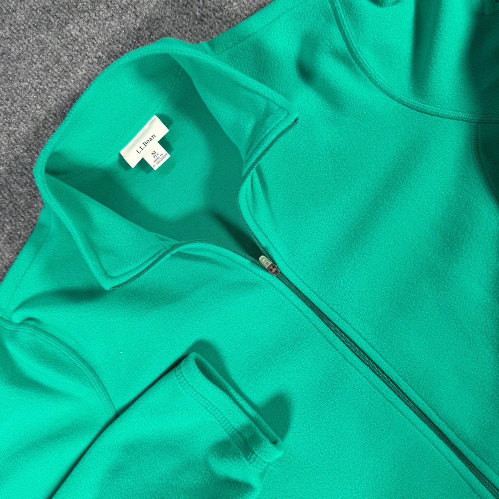 LL Bean WomensEmerald Green Full Zip Fleece Jacket Mock Neck Size M 247230 #4389